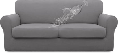 Easy-Going 100% Dual Waterproof 4 Pieces Stretch Soft Couch Cover for Dogs, Sofa Slipcover for 3 Separate Cushion Couch Leakproof Furniture Protector for Kids, Pets Dark Gray