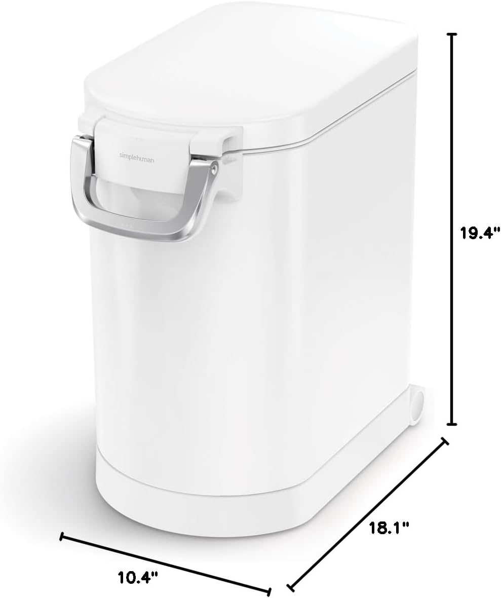 simplehuman Large Pet Food Storage Container, Holds 30-35 lb / 14-16 kg of Dry Dog Food, Cat Food, or Bird Seed, Airtight Lock-Tight Lid with Magnetic Scoop, BPA-Free, Brushed Stainless Steel