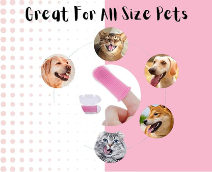 Gomoly Pet Toothbrush, 360 ° Dog Tooth Cleaning Set, Cat Finger Cover Toot-hbrush for Cleaning Tongue Coating and Tooth Care, Pet Silicone Finger Cover Toothbrush Set of 2 with Case (Blue),Large