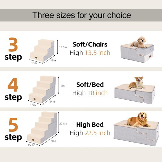 Dog Stairs for Small Dogs, 13.5" H, 3-Step Pet Steps for Couch Sofa and Chair, Non-Slip Balanced Pet Ramp for Medium Cats,Indoor Dog Ladder, Grey