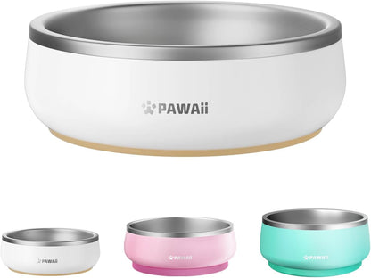 Pawaii Dog Bowl, 34 oz Double-Wall Stainless Steel Food and Water Bowl, Non-Slip Rubber Base, Dishwasher Safe, ID Tag Included, (1 Pack)