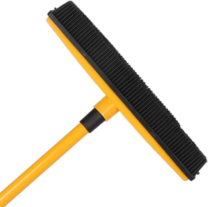 Pet Hair Sweeper, Rubber Broom Pet Hair Lint Removal Device with Telescopic Bristles Sweep Cleaner 27 to 47 Inches Adjustable Length Rubber Bristles TPE Scraper for Carpet Tile Hardwood Linoleum