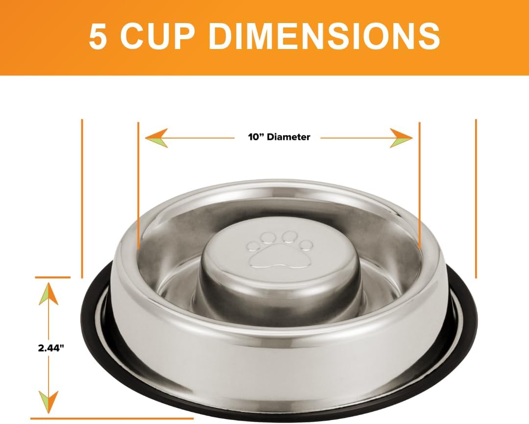 Neater Pet Brands Stainless Steel Slow Feed Dog Bowl for Fast Eating Large Breed, Metal Slow Feeder Dog Bowl Fits in Large Neater Feeders, for Puppy or Dogs (>40 lbs), 3 Cup Food Capacity
