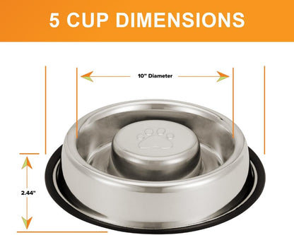Neater Pet Brands Stainless Steel Slow Feed Dog Bowl for Fast Eating Large Breed, Metal Slow Feeder Dog Bowl Fits in Large Neater Feeders, for Puppy or Dogs (>40 lbs), 3 Cup Food Capacity