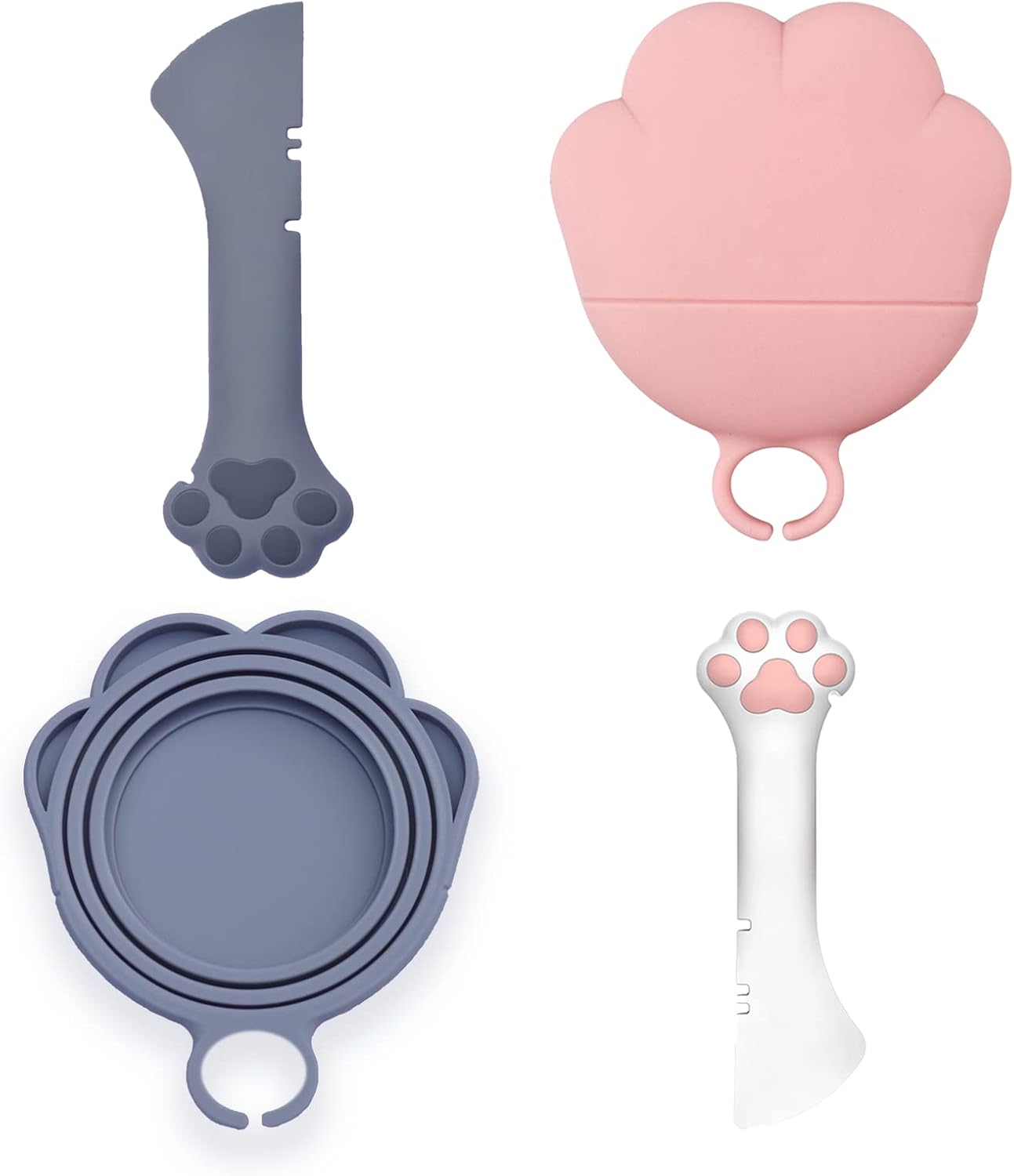 Meow&Woof Cover for Pet Can Food/Cat Wet Food Spoon/Lid for Dog Cans/Cute Paw Shape One Lid One Spoon Pack (Gray)