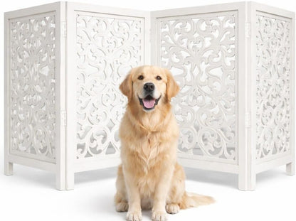 Freestanding Pet Gate for Dogs, Foldable Wooden Dog Gate for House, Indoor Dog Gate for Stair, Doorway, House Design Gates for Dogs Indoor, 72 Inch Wide, (18" x4 Panels 72 inch), Burnt Finish