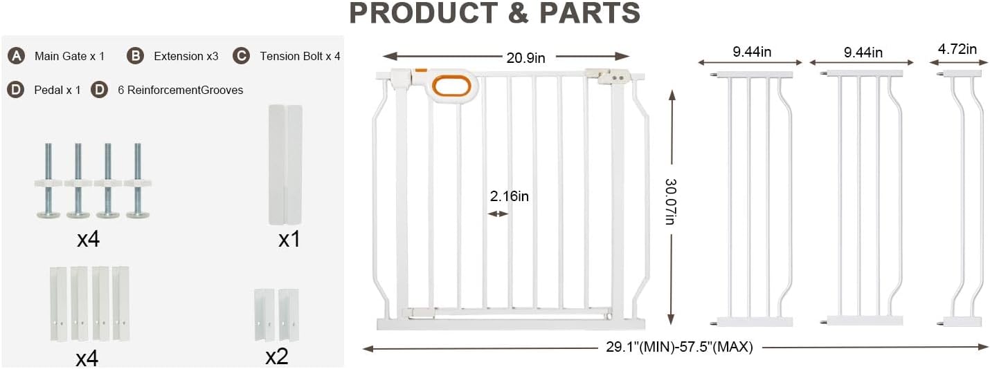 Baby Gates Extra Wide for Doorways 90.6-95.2 Inch Extra Wide Pressure Mounted Baby Dog Gate for the House Indoor Large Openning Metal Safety Gate No Drilling with Walk-Through Door,Black