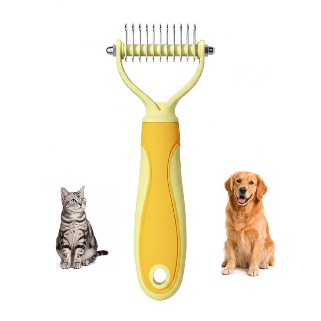 Pet Knotter Dog Grooming, Professional Deshedding Brush Cat Brushes for Shedding Comb Remove Loose Hair Undercoat Fur and Knots Safely Double Sided Dematting Detangler Remover Removing Flea Rake