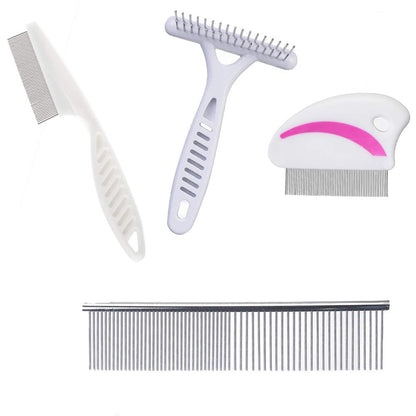 Tear Stain Remover Combs, Professional Pet Stainless Steel Grooming Brush, Undercoat Rake and Flea Dog Cat Combs, Effectively Clean Mucus and Stains (4 Packs)