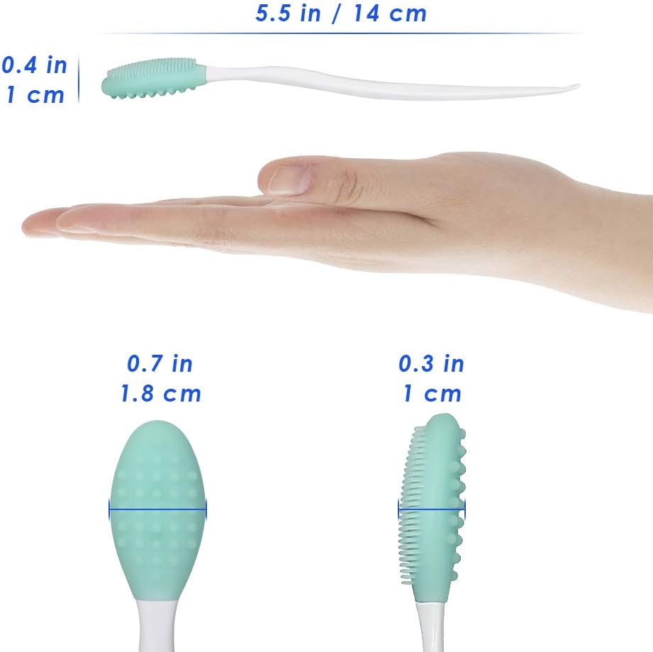 AUTOWT Dog Toothbrush, 4 Packs Silicone Pro Double-Sided Soft Comfort Gentle Dental Brushes Set Kit with 5.7 inches Curved Long Handle for Puppy Small Medium Dogs Cats Most Pet (Set 1)