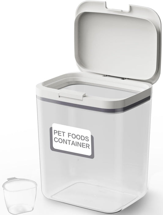 LivLab Mker Pet Food Storage Container 5 lbs Airtight Dog/Cat Food Container with Measuring Cup, BPA Free, Rice & Flour Storage Container for Dog Treats and Cat Food (3 lbs), White