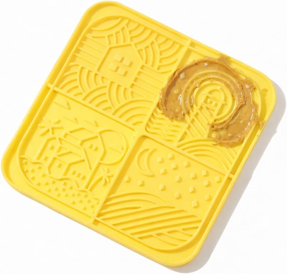 Dog Lick Mat with Suction Cups, 4-Texture Enrichment Slow Feeder for Dogs & Cats, Non-Slip Silicone Licking Pad for Anxiety Relief, Bathing & Training (Green)