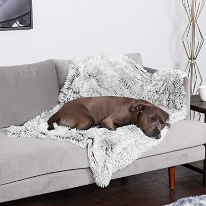 FurHaven Waterproof Throw Blanket For Dogs & Indoor Cats, Reversible Protective Pet Blanket, Extra Large, Long Faux Fur & Velvet, Mist Gray