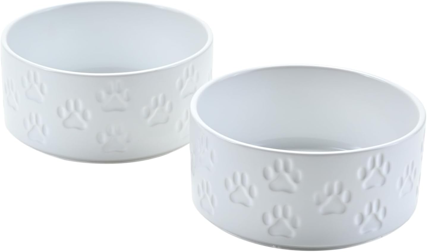 SPUNKYJUNKY Elevated Dog Bowls Ceramic, 6.1'' Dogs and Cat Food Water Bowls Raised with Non-Slip Bamboo Stand for Medium Sized Breed Microwave Dishwasher Safe - 28.7 OZ,Beige