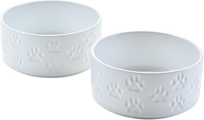 SPUNKYJUNKY Elevated Dog Bowls Ceramic, 6.1'' Dogs and Cat Food Water Bowls Raised with Non-Slip Bamboo Stand for Medium Sized Breed Microwave Dishwasher Safe - 28.7 OZ,Beige