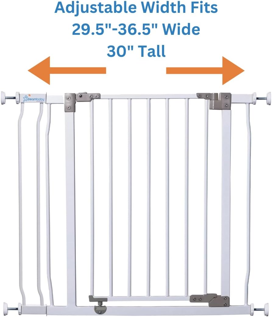 Dreambaby Liberty Walk Thru Baby Safety Gate Set - with 3.5inch Extension Panel - Fits 29.5-36.5inch Openings - Pressure Mounted Security Gates - White