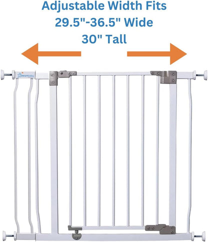 Dreambaby Liberty Walk Thru Baby Safety Gate Set - with 3.5inch Extension Panel - Fits 29.5-36.5inch Openings - Pressure Mounted Security Gates - White