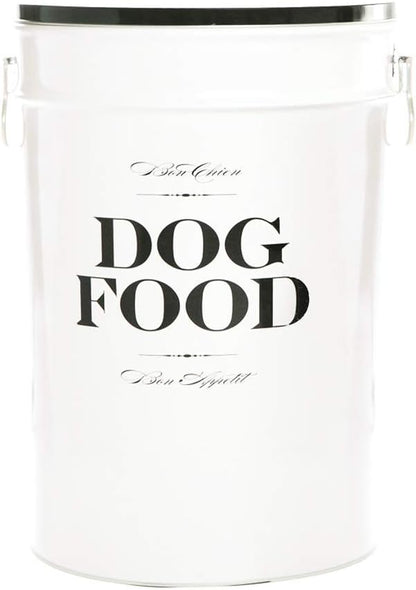 Harry Barker Bon Chien Dog Food Storage Canister – Large 11 gallon, Airtight Stainless Steel Pet Food Container, Stylish Kitchen Counter Dog Kibble Storage with Easy-Open Lid - White