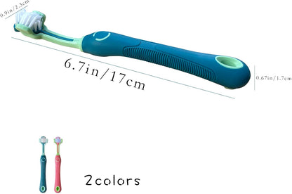 Dog Toothbrushs, 2pcs Blue Yellow, Suitable for Adult Dogs, Three Sided Design for Easy Teeth Cleaning