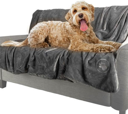 Waterproof Pet Blanket - 50x60-Inch Reversible Sherpa Fleece Throw Protects Couches, Cars, and Beds from Spills, Stains, and Fur by PETMAKER (Gray)