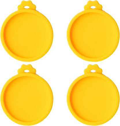 PINE & LINEN 4 Pcs 2.5inch Durable Pet Can Lids, Silicone Small Pet Can Covers Waterproof Cat Food Cans Lids for 3 oz Cat Food Cans（Yellow+Red+Pink+Blue）