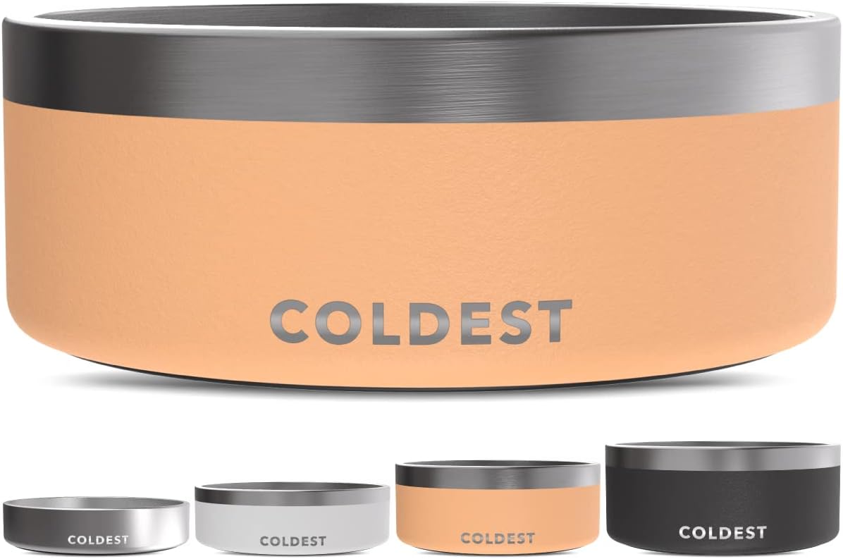 Coldest Dog Bowl - Anti Rust Metal, Non Slip, 3 Layers Insulated Stainless Steel Dog Bowls - Spill Proof & Heavy Duty - Water Bowl for Dogs, Cats & Pets, Dish Washer Safe (21 oz, Stealth Black)