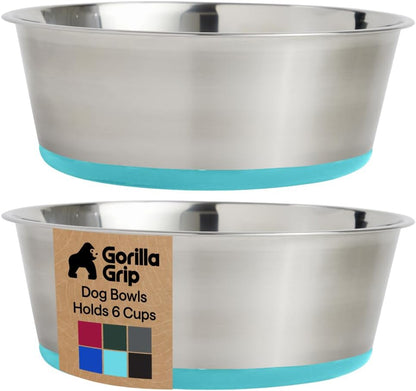GORILLA GRIP Dog Bowls, Food Grade 304 Stainless Steel, Holds 2 Cups Each (16 fl oz) Food and Water Bowl for Feeding Dogs and Cats, Dishwasher Safe, Rust Resistant, BPA Free Rubber Base Set of 2 Black