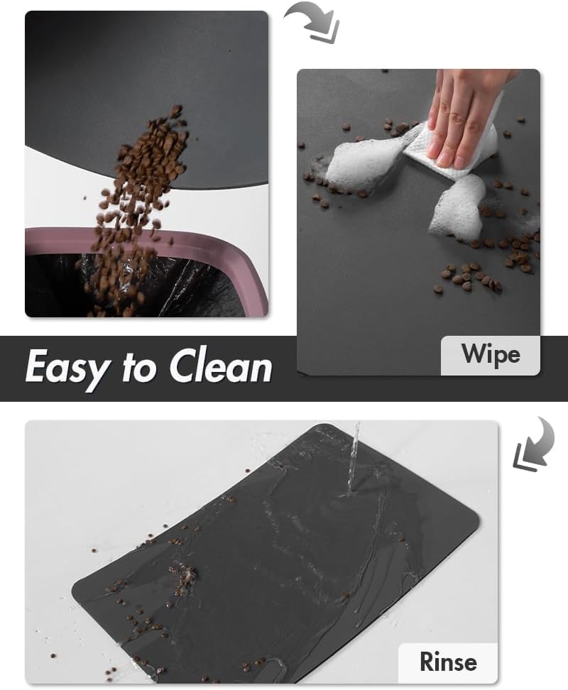 MontVoo Dog Food Mat-Pet Feeding Mat for Food and Water-No Stains Quick Dry Dispenser Cat Bowl Mat for Messy Drinkers(12"x19" Dark Grey)