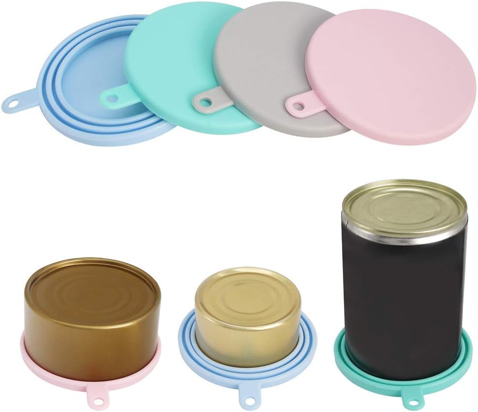 4 Pack Can Covers and Pet Spoons Set, Universal Silicone Lids for Pet Food Cans, 1 Fit 3 Standard Size Dog and Cat Tops Cover (Round)