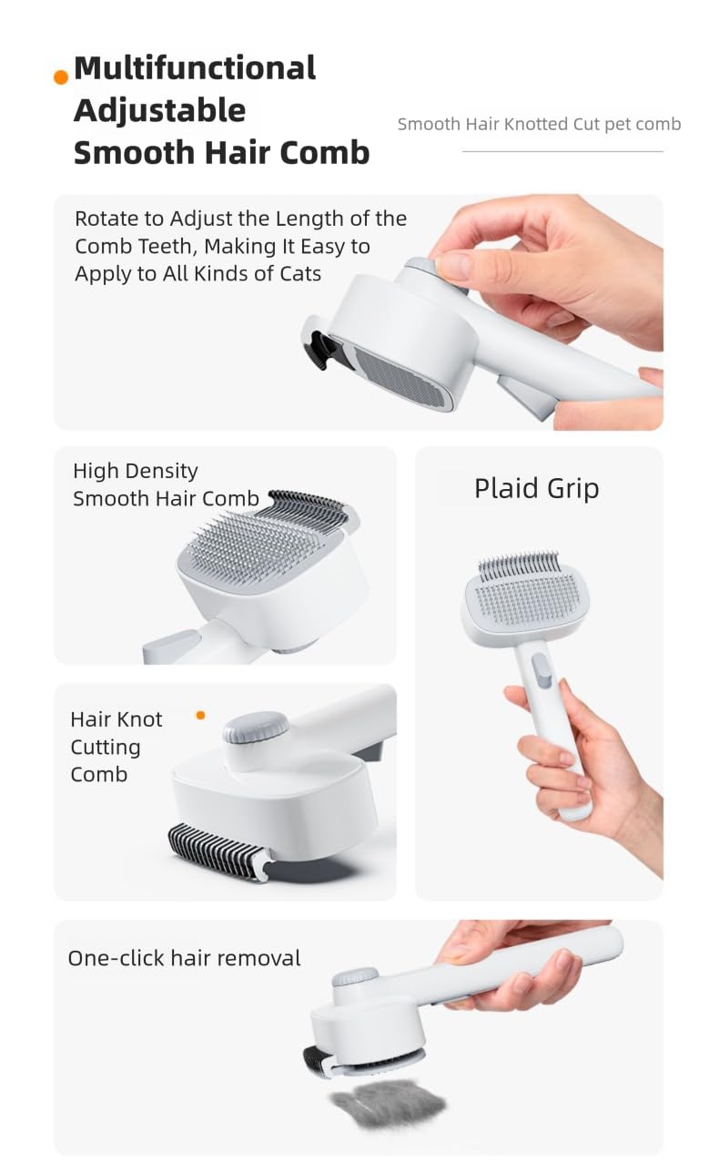 Pet Grooming Comb，Thinning & Detangling Brush with Cat-Claw Inspired Blades - Safe Dematting Tool for Long-Haired Cats/Dogs, Ergonomic Grip, Summer Cooling Solution