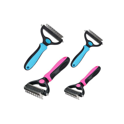 Sakerplus Double-Sided Pet Grooming Rake,Dematting Undercoat Rake for Dogs and Cats, 2-in-1 Dematting Comb, Pet Grooming Rake for Long Hair Pets (Blue, large+small)