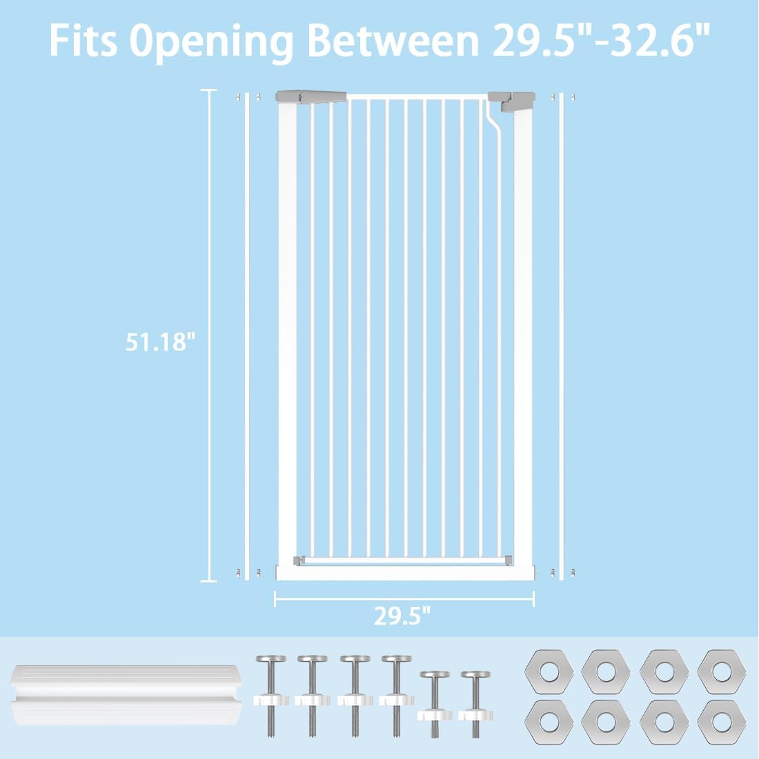 51.18" Extra Tall Cat Gate for Doorway,29.5"- 48.4" Wide Auto Close Tall Pet Gate No Drilling Pressure Mounted for Hallway Kitchen,Black