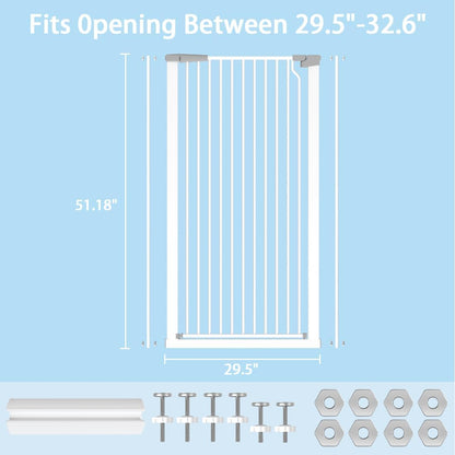 51.18" Extra Tall Cat Gate for Doorway,29.5"- 48.4" Wide Auto Close Tall Pet Gate No Drilling Pressure Mounted for Hallway Kitchen,Black