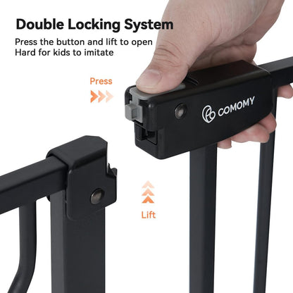 COMOMY 29.5-48.4" Baby Gate with Adjustable Cat Door,Extra Wide Metal Cat Gate for Stairs Doorways, Auto Close Dog Gate with Pet Door for House, Pressure Mounted Easy Walk Through (30" Tall, Black)