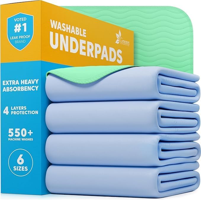 GREEN LIFESTYLE Washable Underpads - Large Pads for use as Incontinence Bed Pads, Reusable Pet Pads, Great for Dogs, Cats, Bunny, Seniors Bed Pad (Pack of 4-34x36)