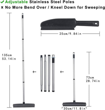 Rubber Broom and Pet Hair Removal Brush Set for Carpet, Fur Remover Broom with Squeegee for Wooden Floor, Detailing Lint Remover Brush for Pet Dog Cat Hair Car Interior