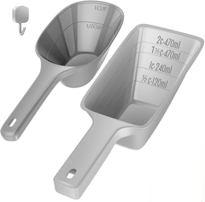 Food Scoop, Cup Capacity Dog Food Scooper With Measuring Lines For Dog, Puppy and Cat Coffee Bean Scoop, Flour Scoop 2 Pack (Grey)