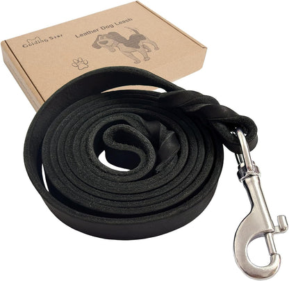 Leather Dog Leash 6ft, Heavy Duty for Large Dogs, Soft Strong Braided Training Leash for Small Medium Large Breeds (6ftx3/4inch, Black)