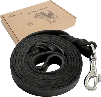 Leather Dog Leash 6ft, Heavy Duty for Large Dogs, Soft Strong Braided Training Leash for Small Medium Large Breeds (6ftx3/4inch, Black)