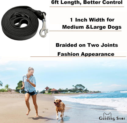 Leather Dog Leash 6ft, Heavy Duty for Large Dogs, Soft Strong Braided Training Leash for Small Medium Large Breeds (6ftx3/4inch, Black)