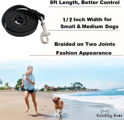 Leather Dog Leash 6ft, Heavy Duty for Large Dogs, Soft Strong Braided Training Leash for Small Medium Large Breeds (6ftx3/4inch, Black)