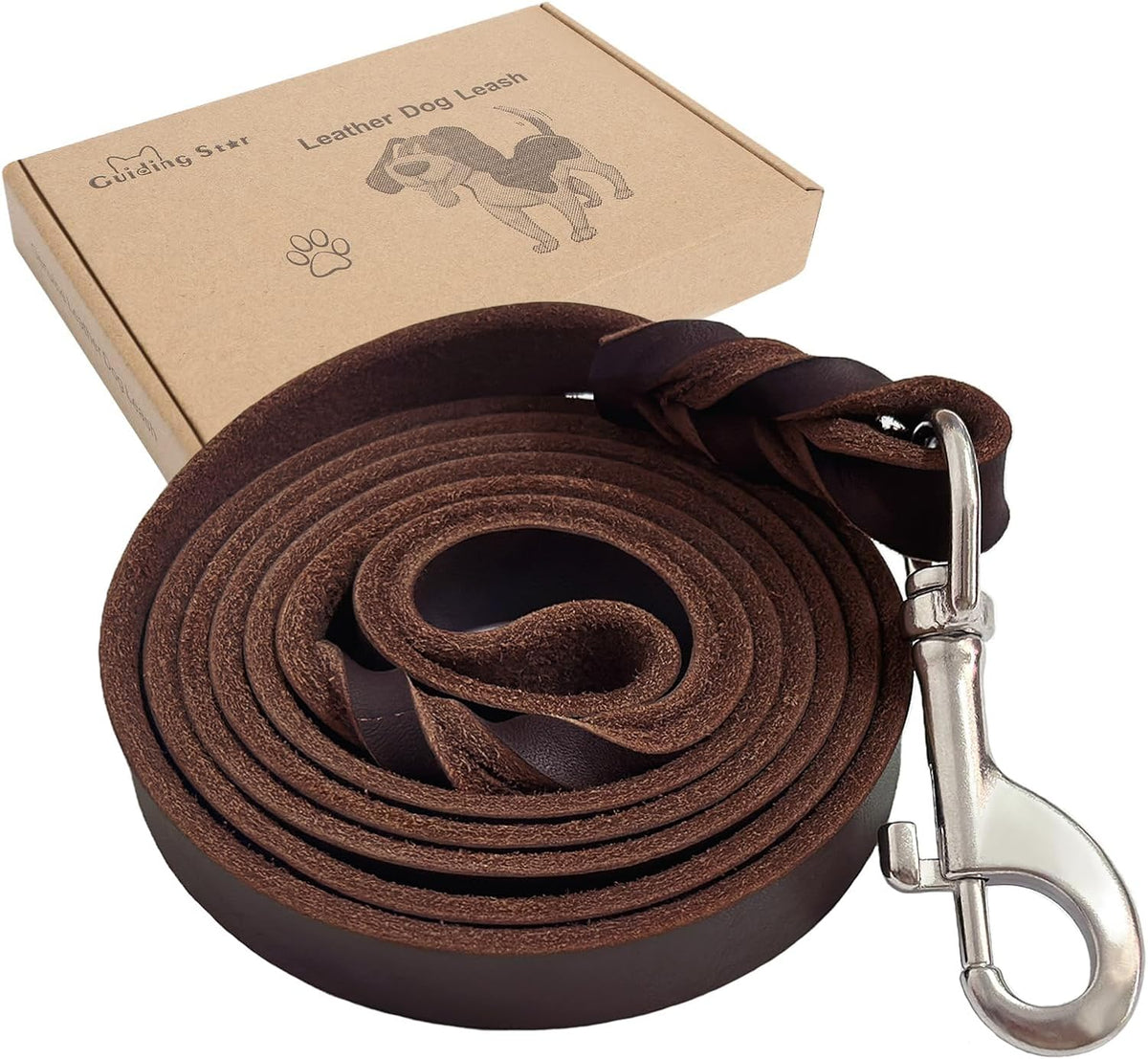 Leather Dog Leash 6ft, Heavy Duty for Large Dogs, Soft Strong Braided Training Leash for Small Medium Large Breeds (6ftx3/4inch, Black)