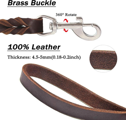 Leather Dog Leash 6ft, Heavy Duty for Large Dogs, Soft Strong Braided Training Leash for Small Medium Large Breeds (6ftx3/4inch, Black)