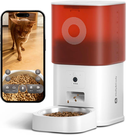Automatic Cat Feeder with Camera: 6L Automatic Dog Feeder with 2-Way Audio Night Vision Dual Power Supply App Control 2.4G WiFi, Timed Auto Cat Food Dispenser with Stainless Steel Bowl(Black)
