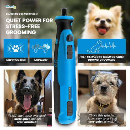 Cordless Dog Nail Grinder - Quiet Sound with LED Light, Blue