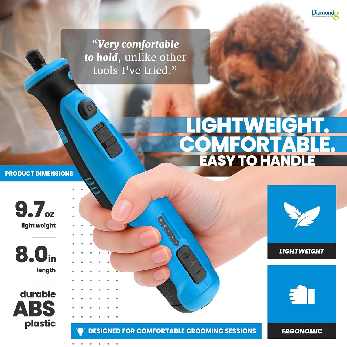 Cordless Dog Nail Grinder - Quiet Sound with LED Light, Blue