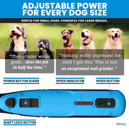 Cordless Dog Nail Grinder - Quiet Sound with LED Light, Blue