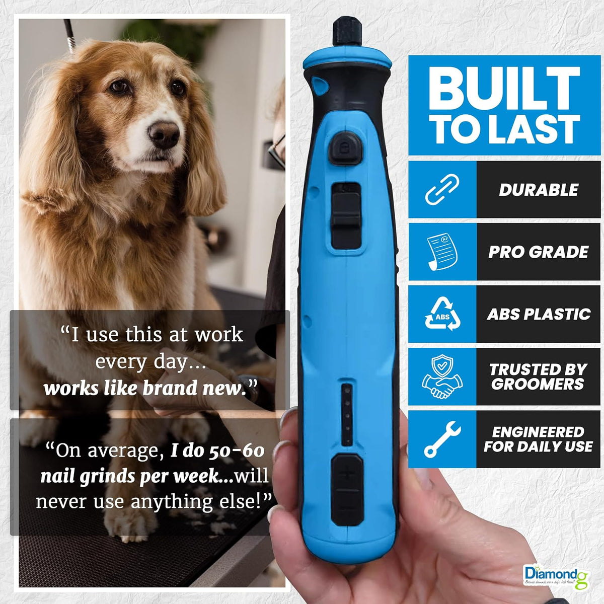 Cordless Dog Nail Grinder - Quiet Sound with LED Light, Blue