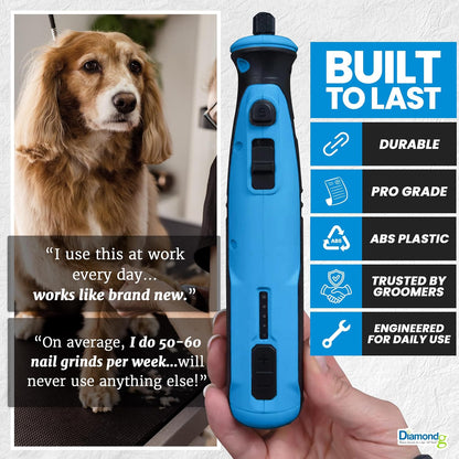 Cordless Dog Nail Grinder - Quiet Sound with LED Light, Blue