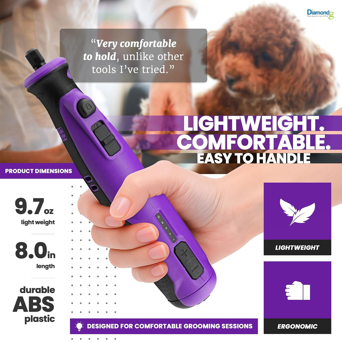 Cordless Dog Nail Grinder - Quiet Sound with LED Light, Blue